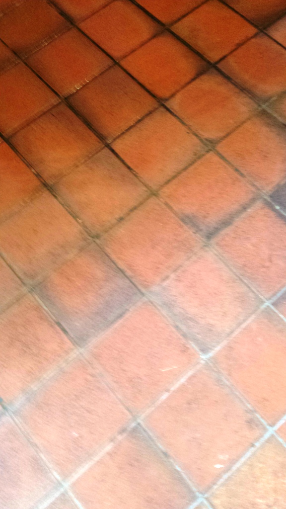Grubby Quarry Tiled Kitchen Floor Cardiff Before Cleaning