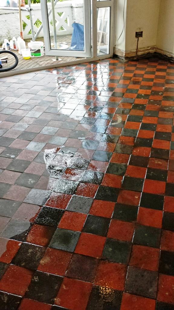 Red Quarry Tiles Floor in Treharris Cleaning
