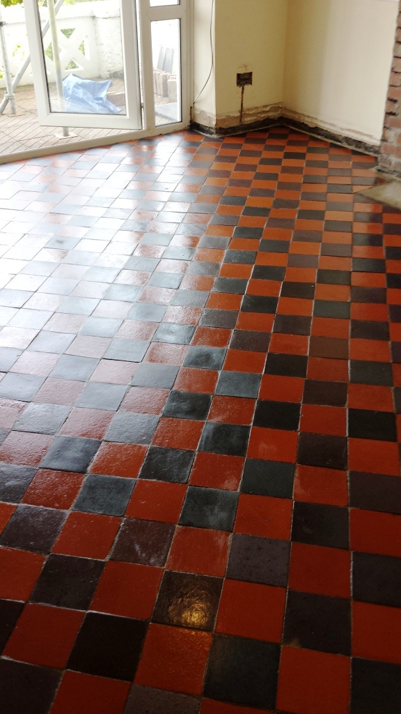 Red Quarry Tiles Floor in Treharris Sealed