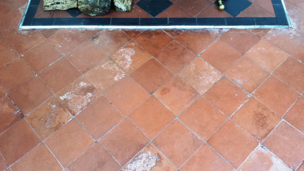 Quarry Tiled Floor During Restoration near Caerphilly Castle