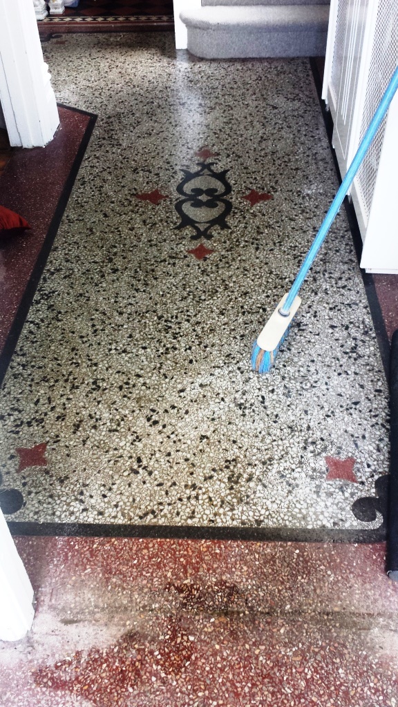 Terrazzo Hallway before deep cleaning near Caerphilly Castle