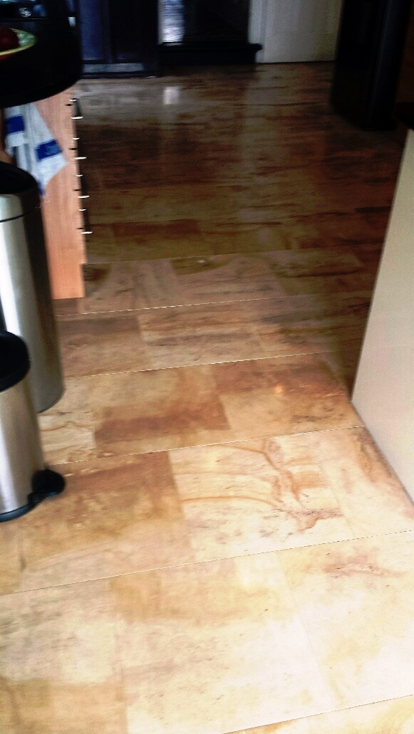 Unmaintained Limestone Kitchen Floor After Cleaning Cardiff