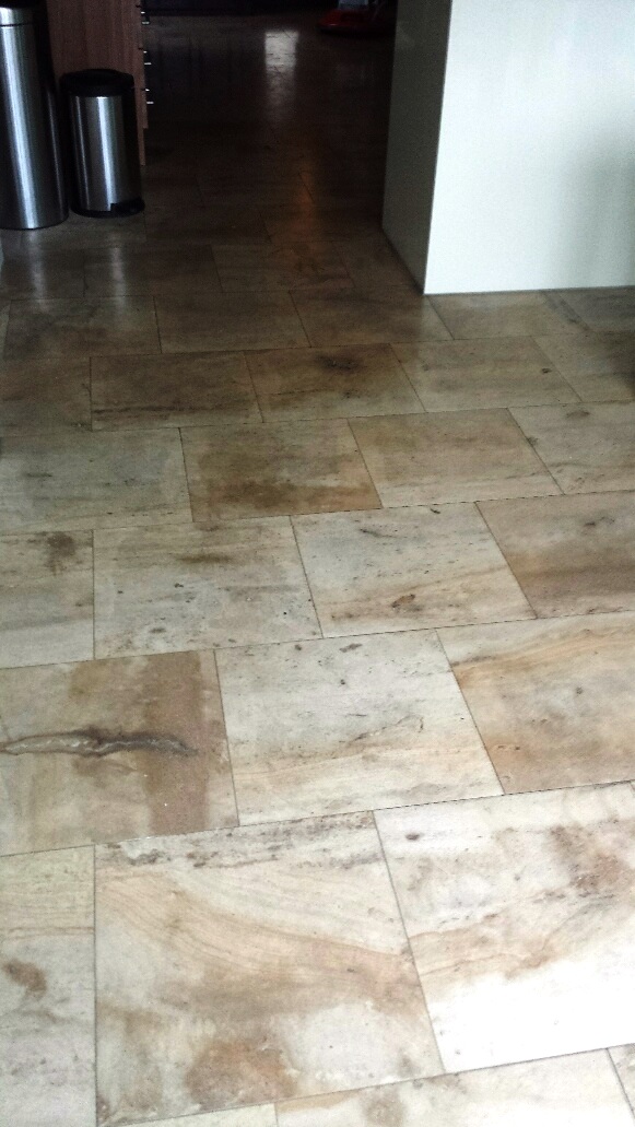 Unmaintained Limestone Kitchen Floor Before Cleaning Cardiff