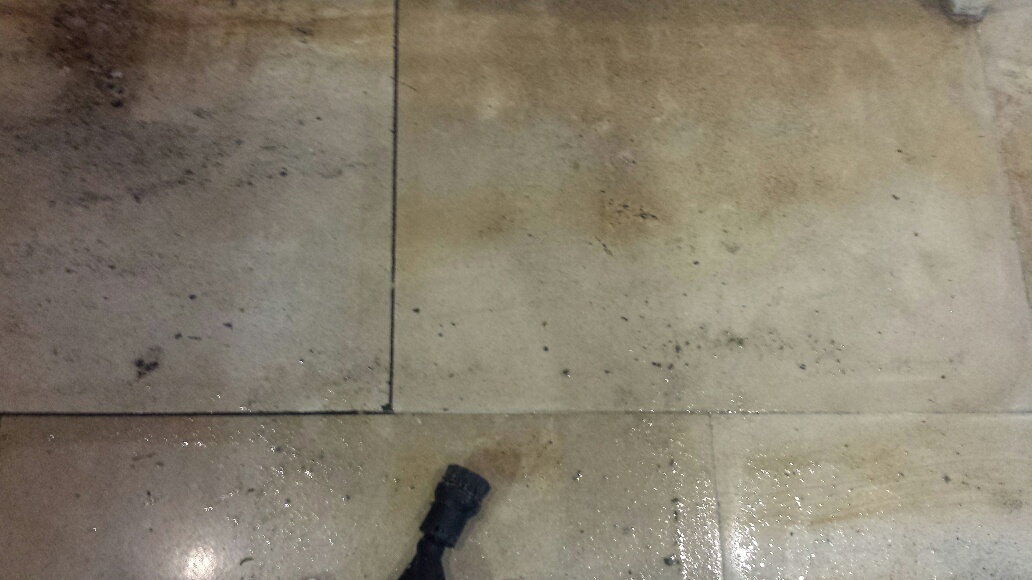 Unmaintained Limestone Kitchen Floor During Grout Steam Cleaning Cardiff