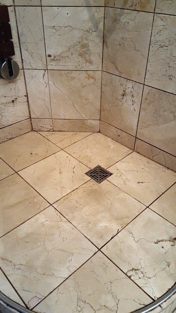 Marble Shower Enclosure Tiles Before Cleaning in Beddau