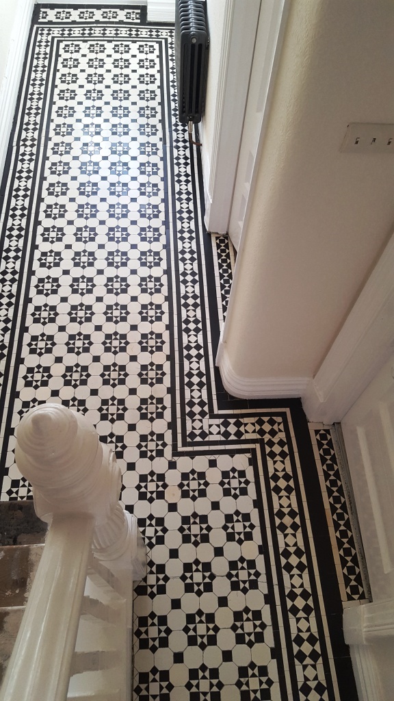 Victorian tiled hallway after cleaning Maesteg