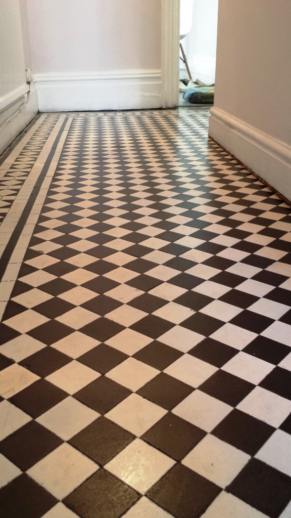 Black and white chequer Victorian Tiles Cardiff After