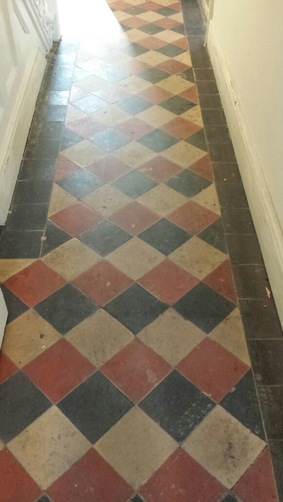 Quarry tile floor Merthyr Tydfil before cleaning