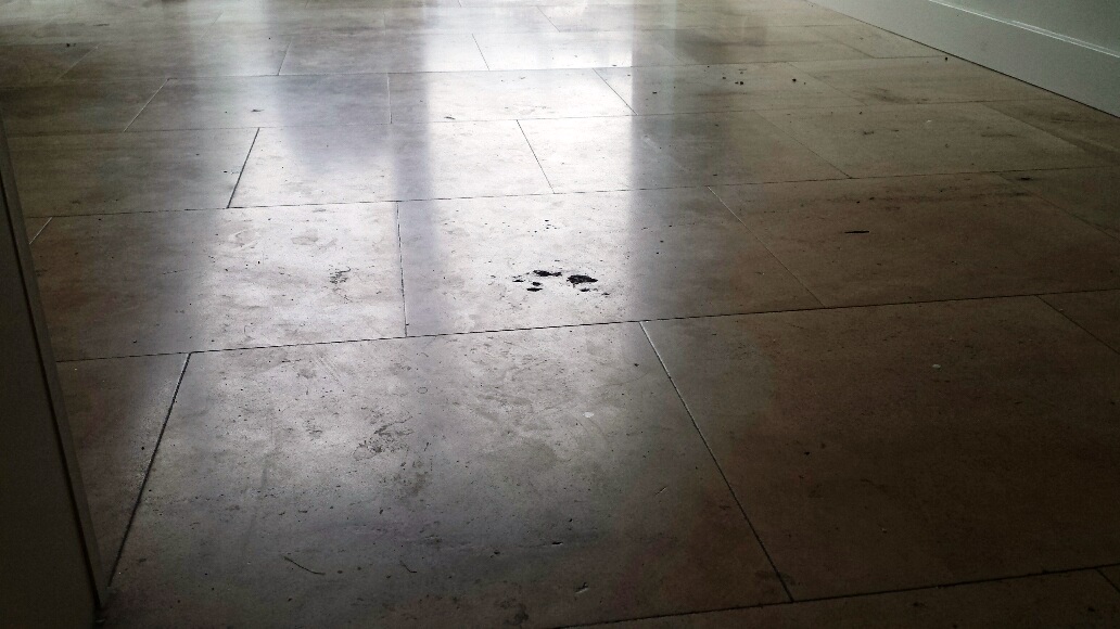 Unmaintained Limestone Kitchen Floor Before Cleaning Cardiff