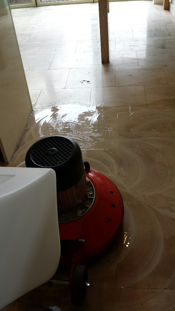 Unmaintained Limestone Kitchen Floor During Cleaning Cardiff