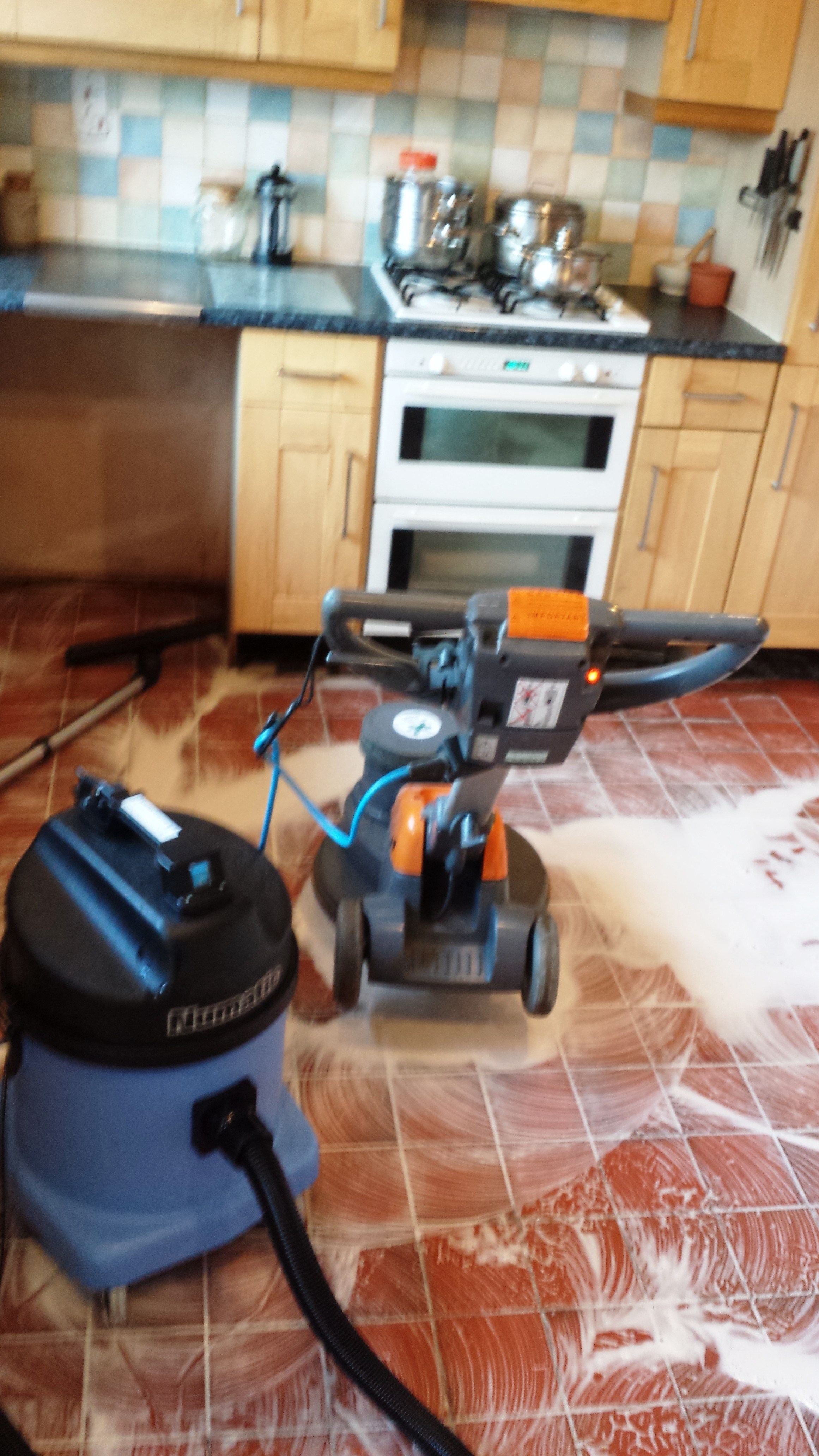 Grubby Quarry Tiled Kitchen Floor Cardiff During Cleaning