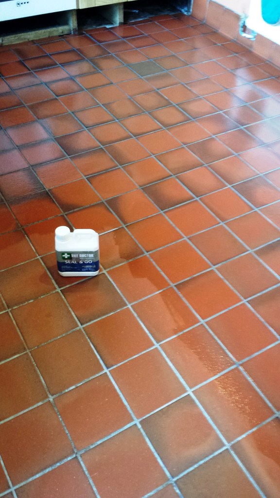 Grubby Quarry Tiled Kitchen Floor Cardiff During Sealing