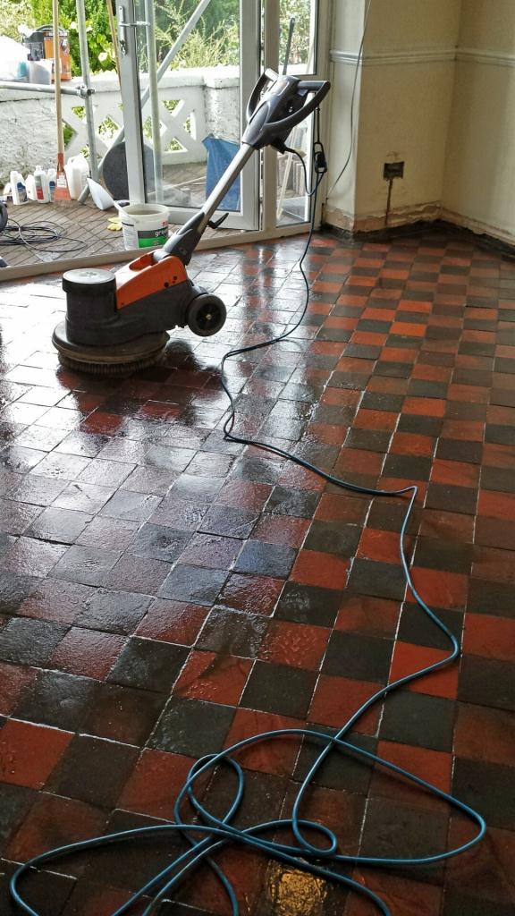 Red Quarry Tiles Floor in Treharris Scrubbed