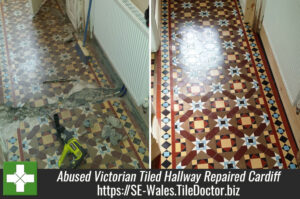 Abused Victorian Tiled Hallway Repaired and Refurbished in Cardiff