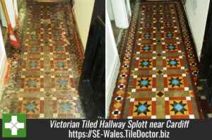 Old Victorian Tiled Hallway Floor Restored in Splott near Cardiff