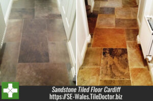 Sandstone Tiled Floor Deep Cleaned in Cardiff