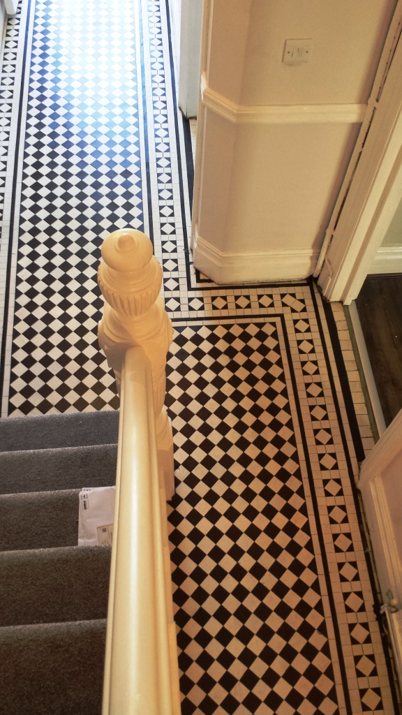 Black and white chequer Victorian Tiles Cardiff After