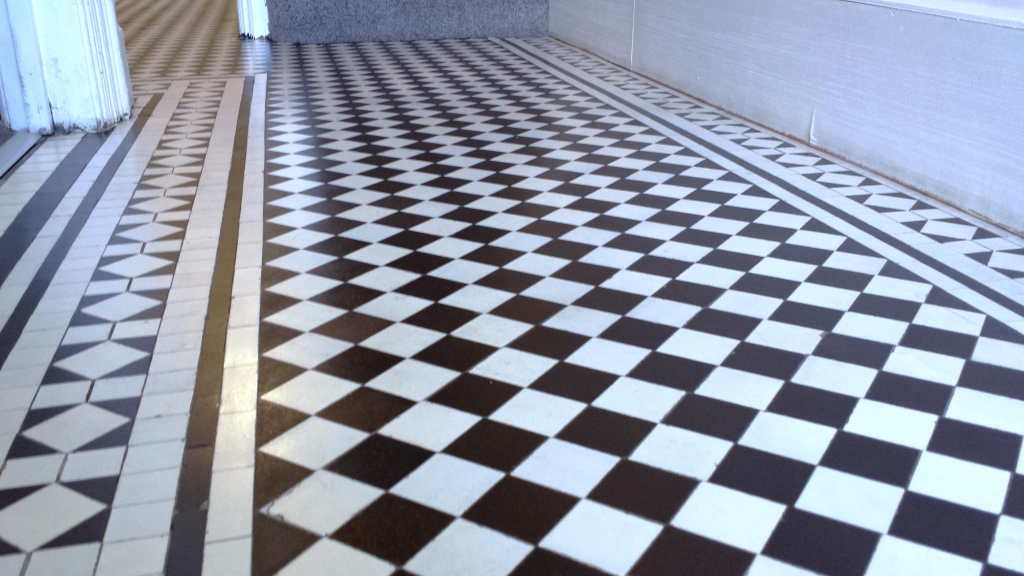 Black and white chequer Victorian Tiles Cardiff After