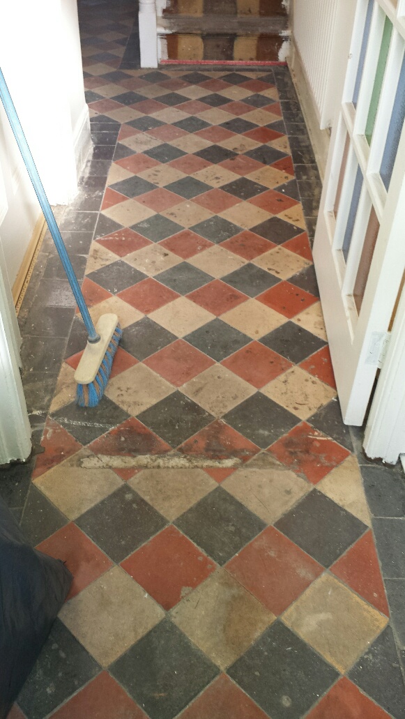 Quarry tile floor Merthyr Tydfil before cleaning