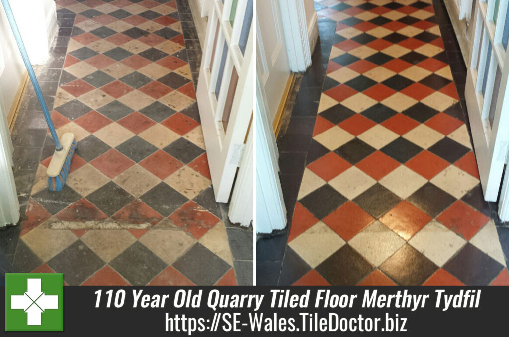 110 Year Old Quarry Tiled Floor Cleaned and Sealed in Merthyr Tydfil