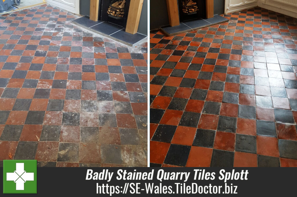 Badly Stained Quarry Tiles Deep Cleaned and Sealed in Splott