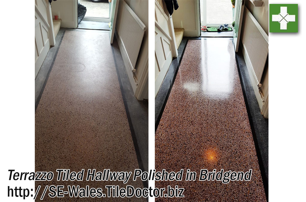 Terrazzo Tiled Hallway Floor Before and After Restoration Bridgend