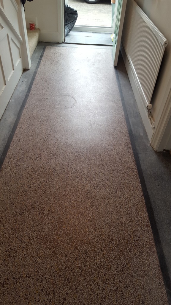 Old terrazzo hallway floor before polishing Bridgend