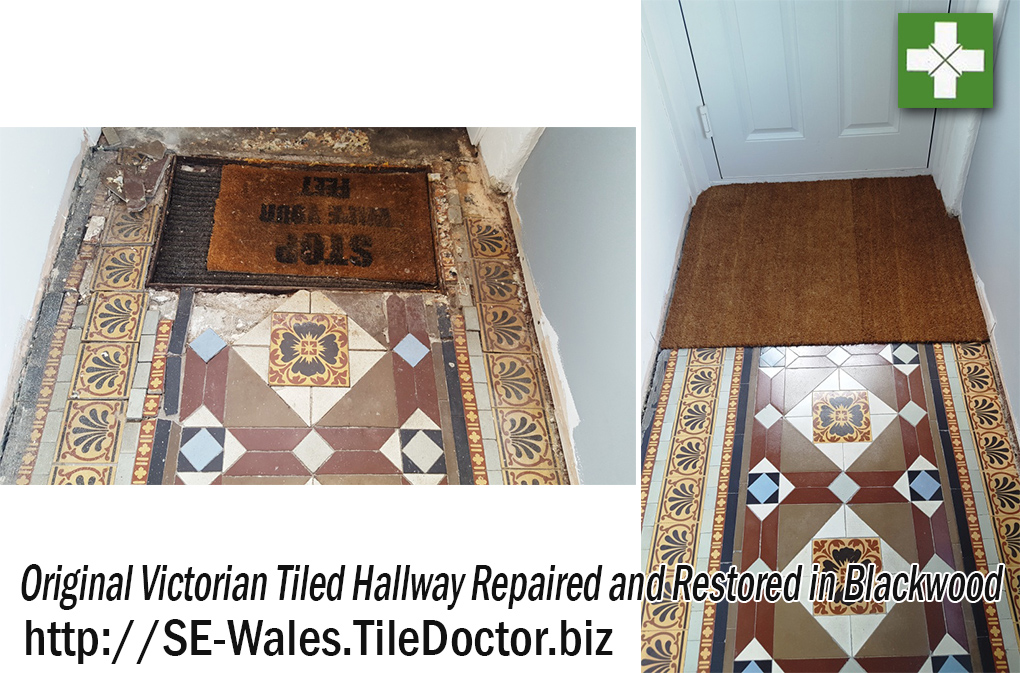 Original Victorian Tiled Hallway Before and after Restoration in Blackwood