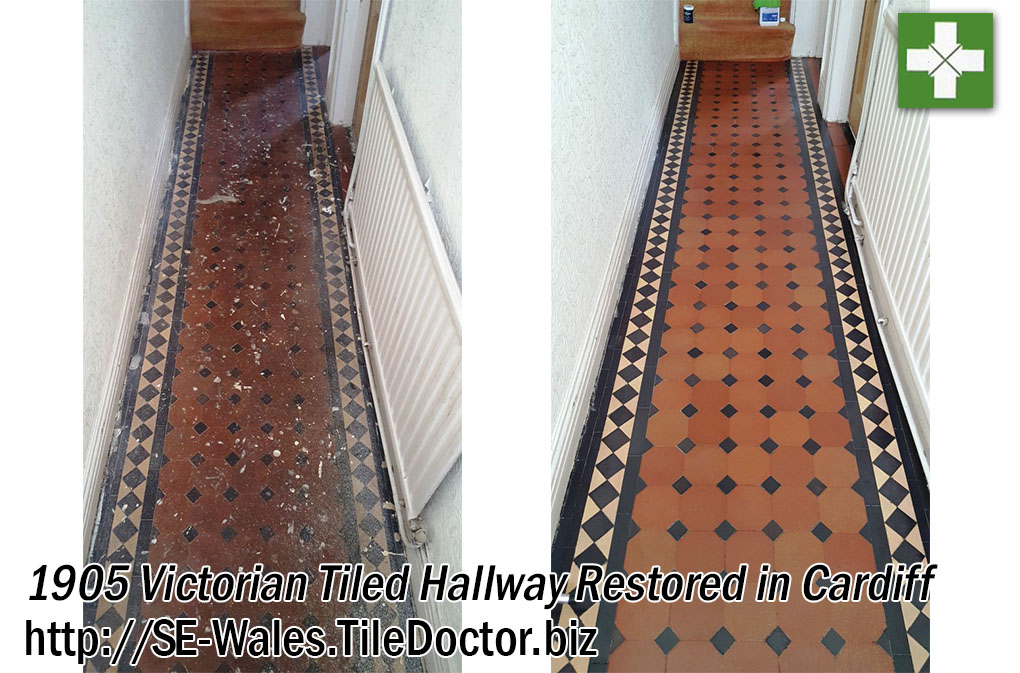 Victorian Tiled Hallway Before and After Restoration in Cardiff