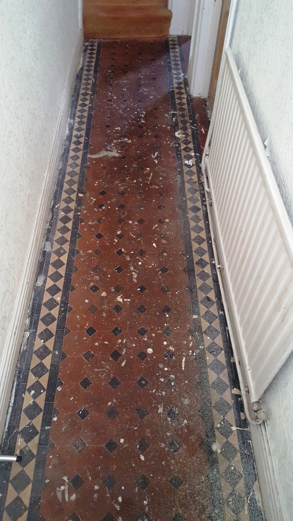 Victorian Tiled Hallway in Cardiff Before Restoration