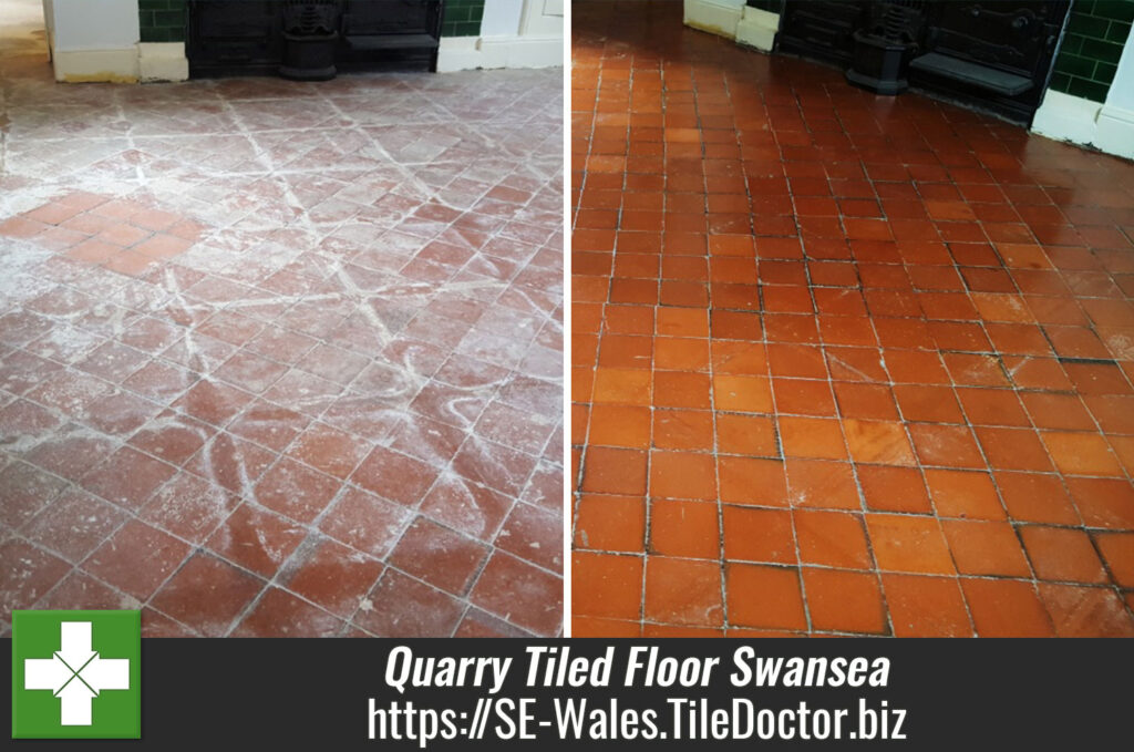 Restoration of a Quarry Tiled Floor Ruined with Cement in Swansea