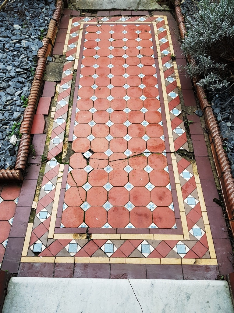 Victorian Tiled Pathway Before Rebuild Cardiff