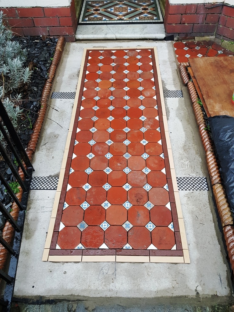 Victorian Tiled Pathway During Rebuild Cardiff