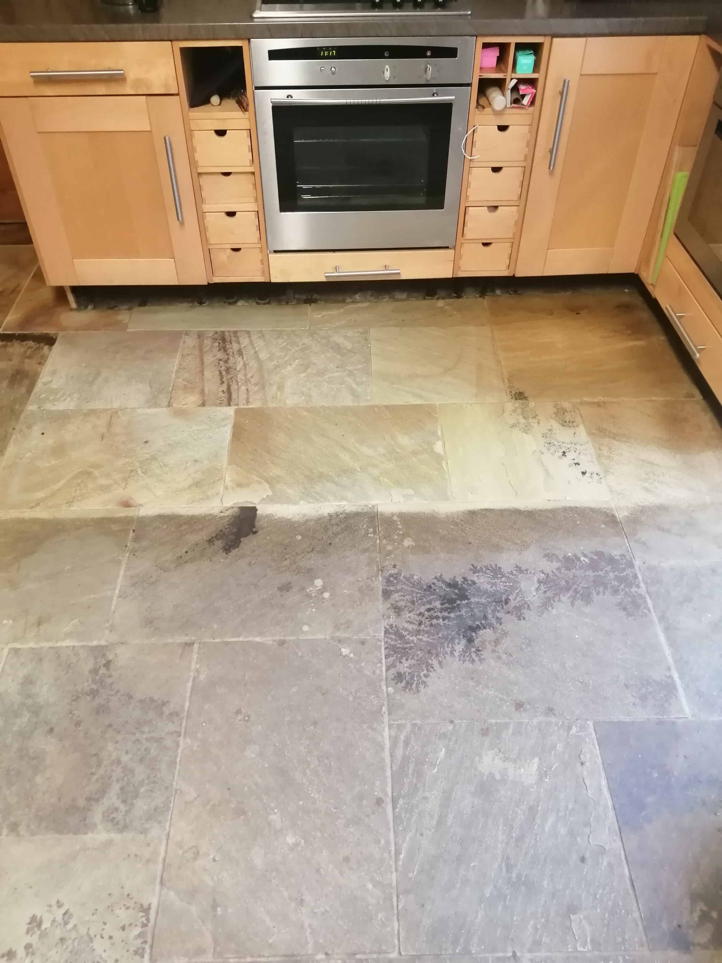 Fossil Sandstone Kitchen Floor Tiles During Cleaning