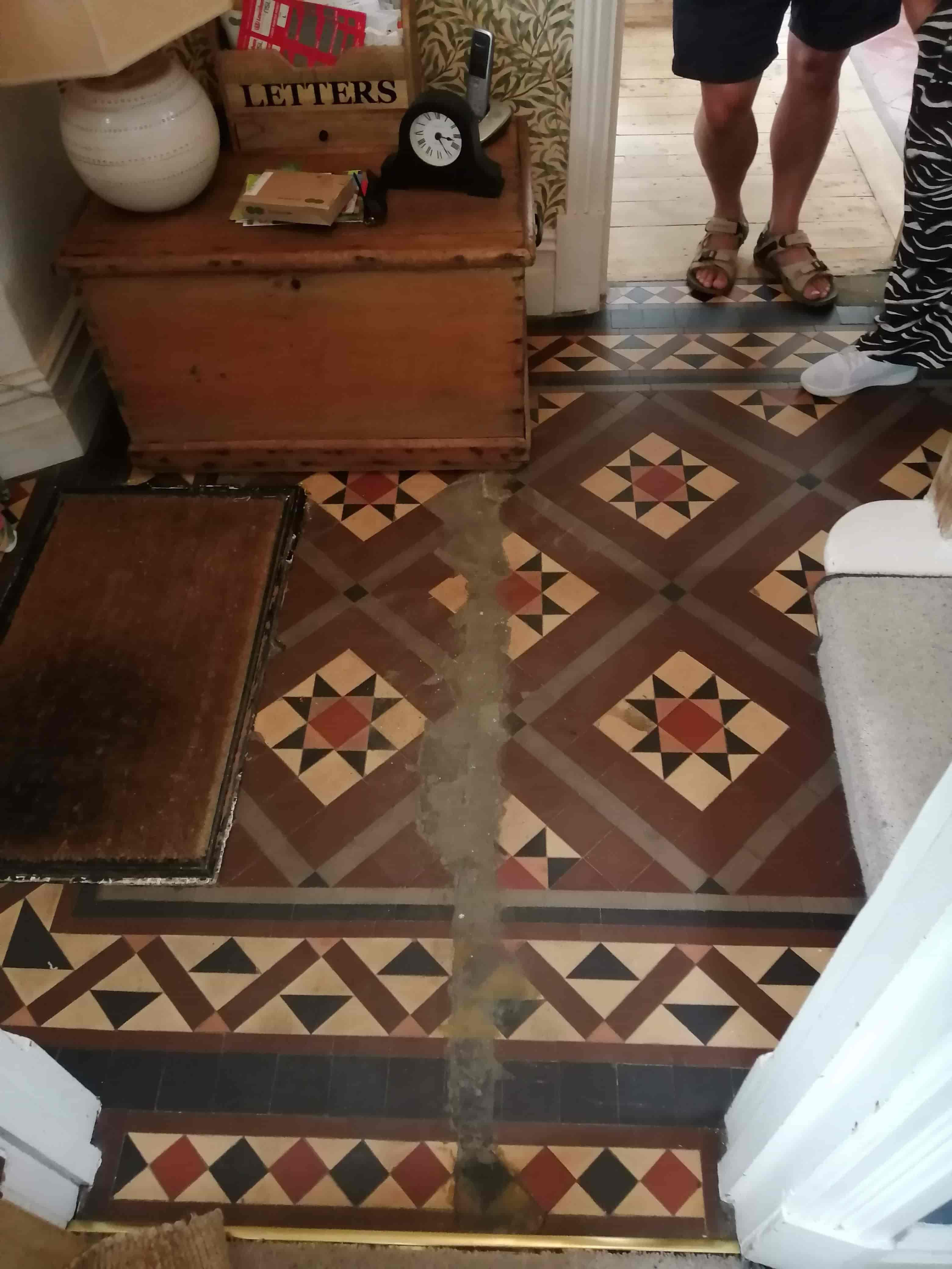 Victorian Tiled Hallway Floor Before Restoration Merthyr Tydfil