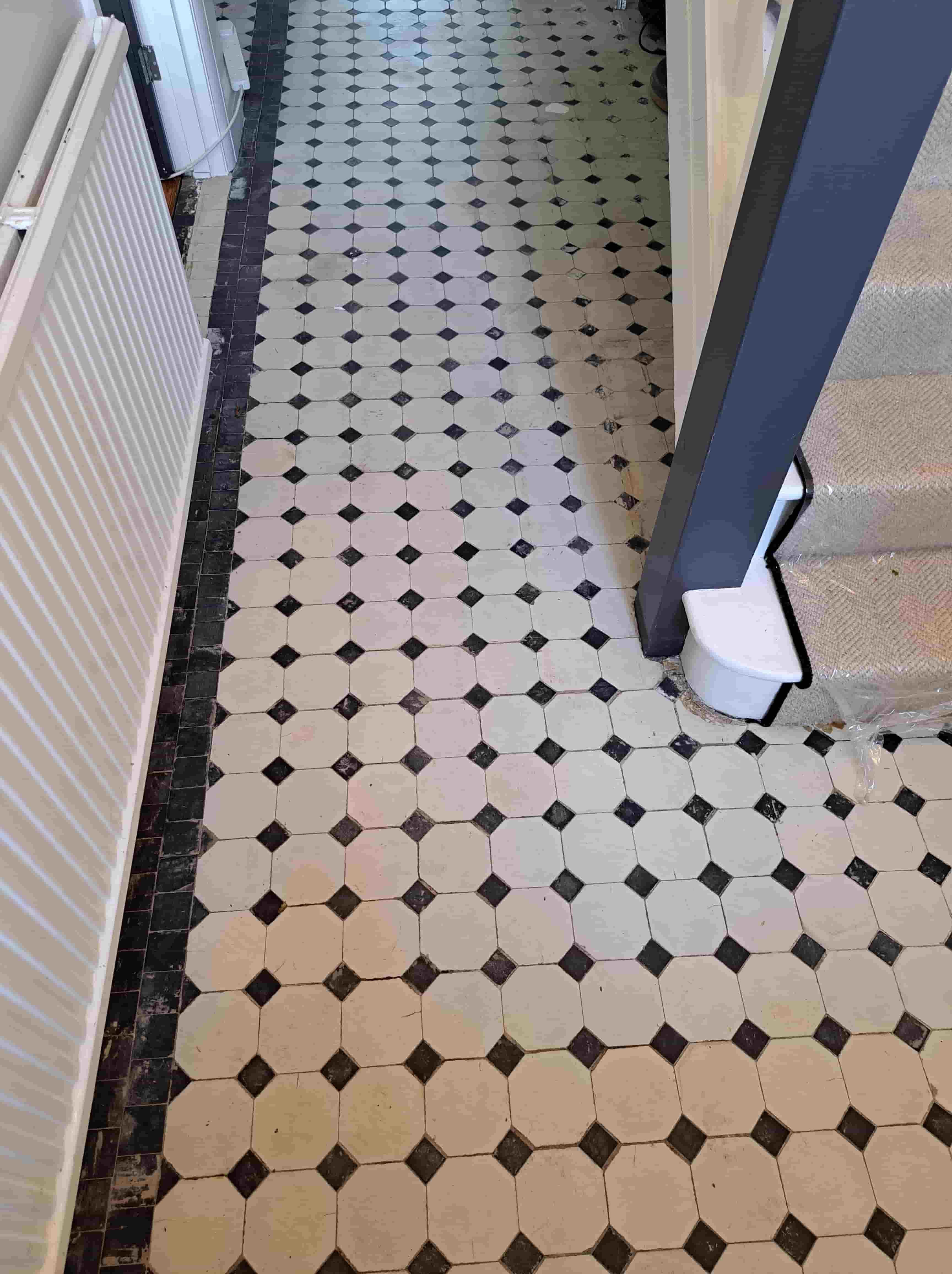 Victorian Tiled Hallway Floor Before Cleaning in Penarth