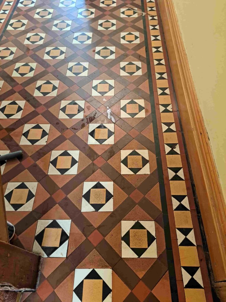 1930 Geometric Tiled Floor Before Cleaning Cardiff