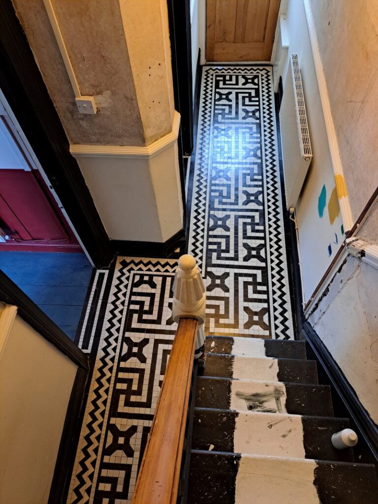 Geometric Mosaic Edwardian Floor After Restoration Cardiff