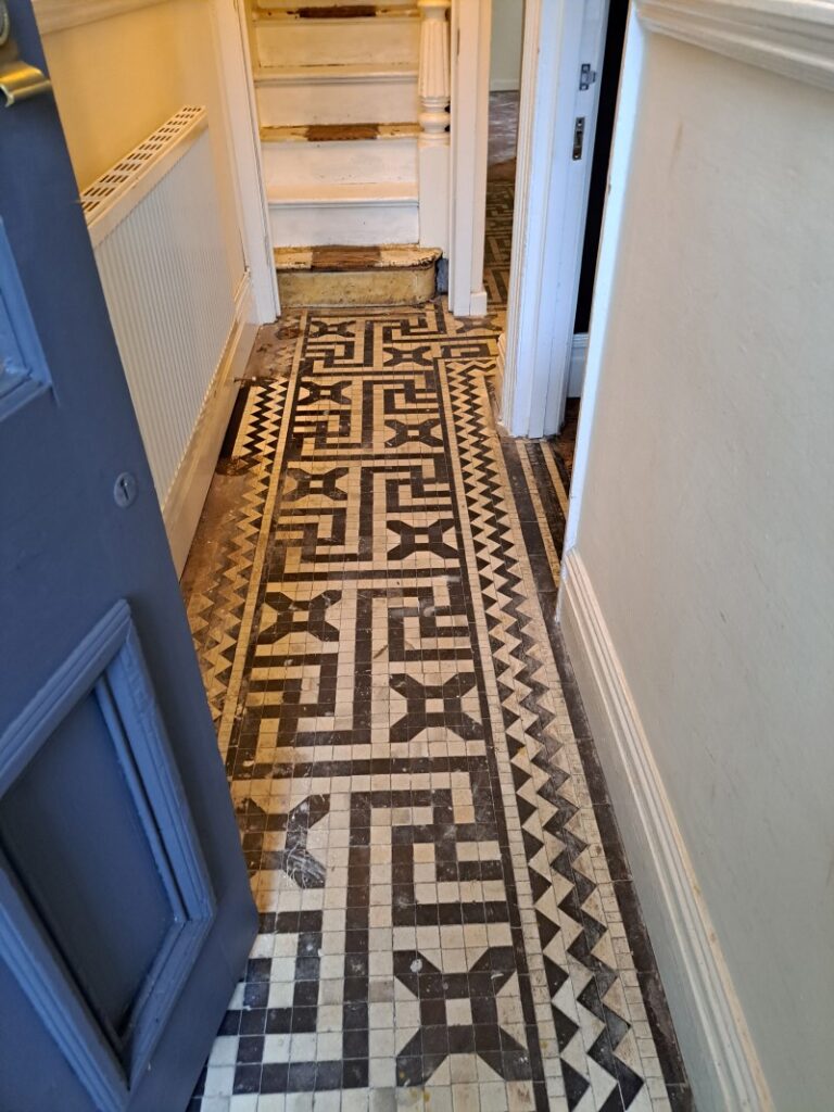 Geometric Mosaic Edwardian Floor Before Restoration Cardiff