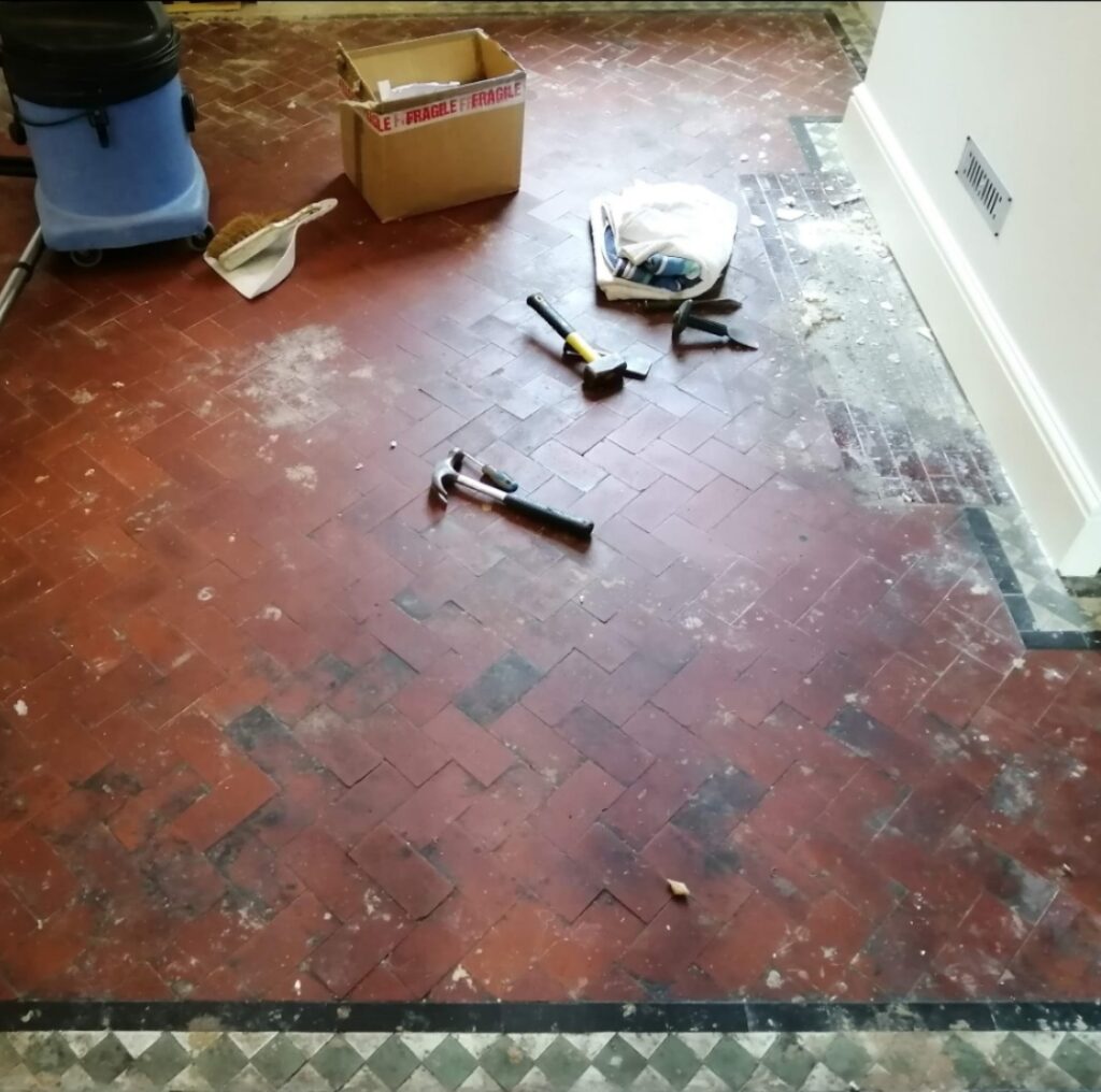 Quarry Tiled Floor During Restoration Penarth