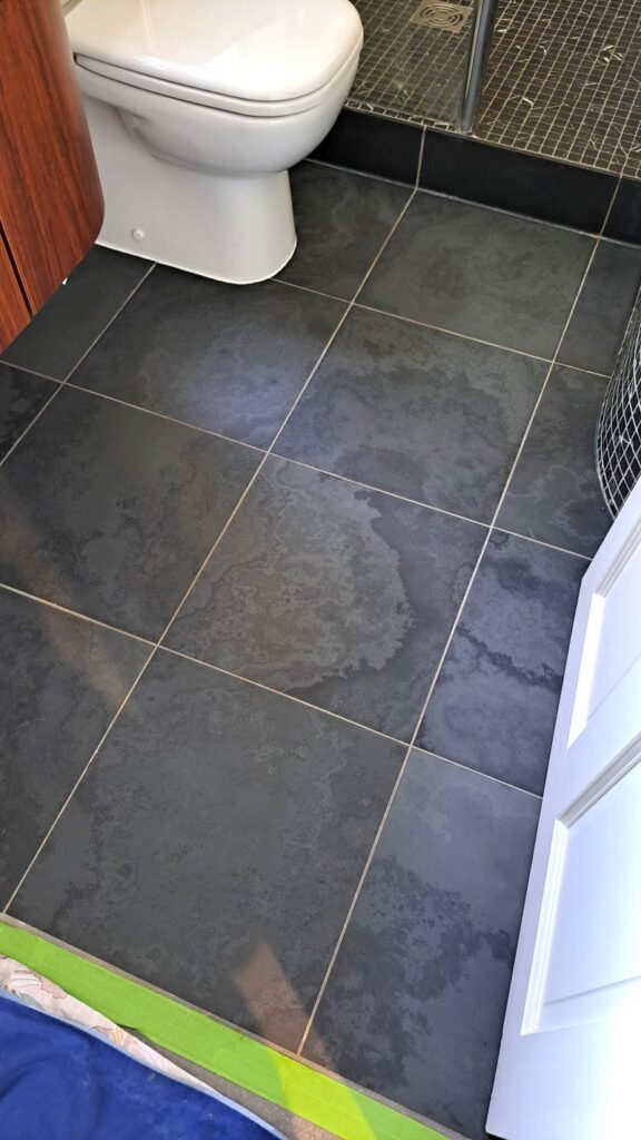 Black Slate Bathroom Floor Tiling After Renovation Cowbridge