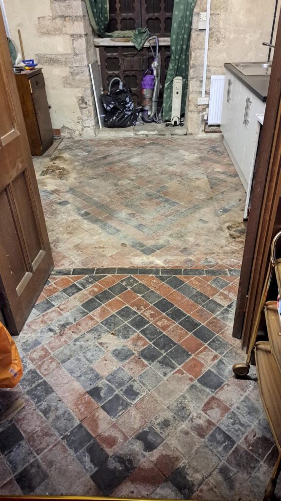 Quarry Tiled Church Floor Before Cleaning Cowbridge