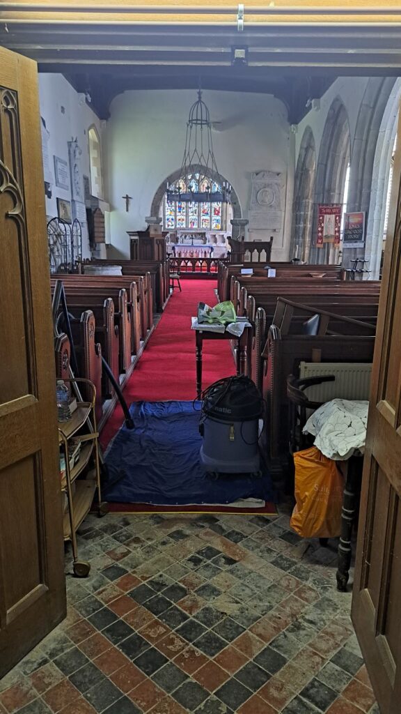 Quarry Tiled Church Floor Before Cleaning Cowbridge