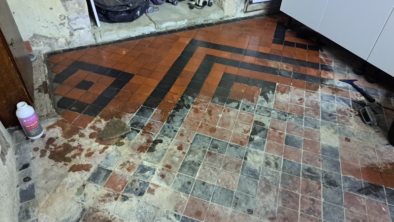 Quarry Tiled Church Floor During Cleaning Cowbridge